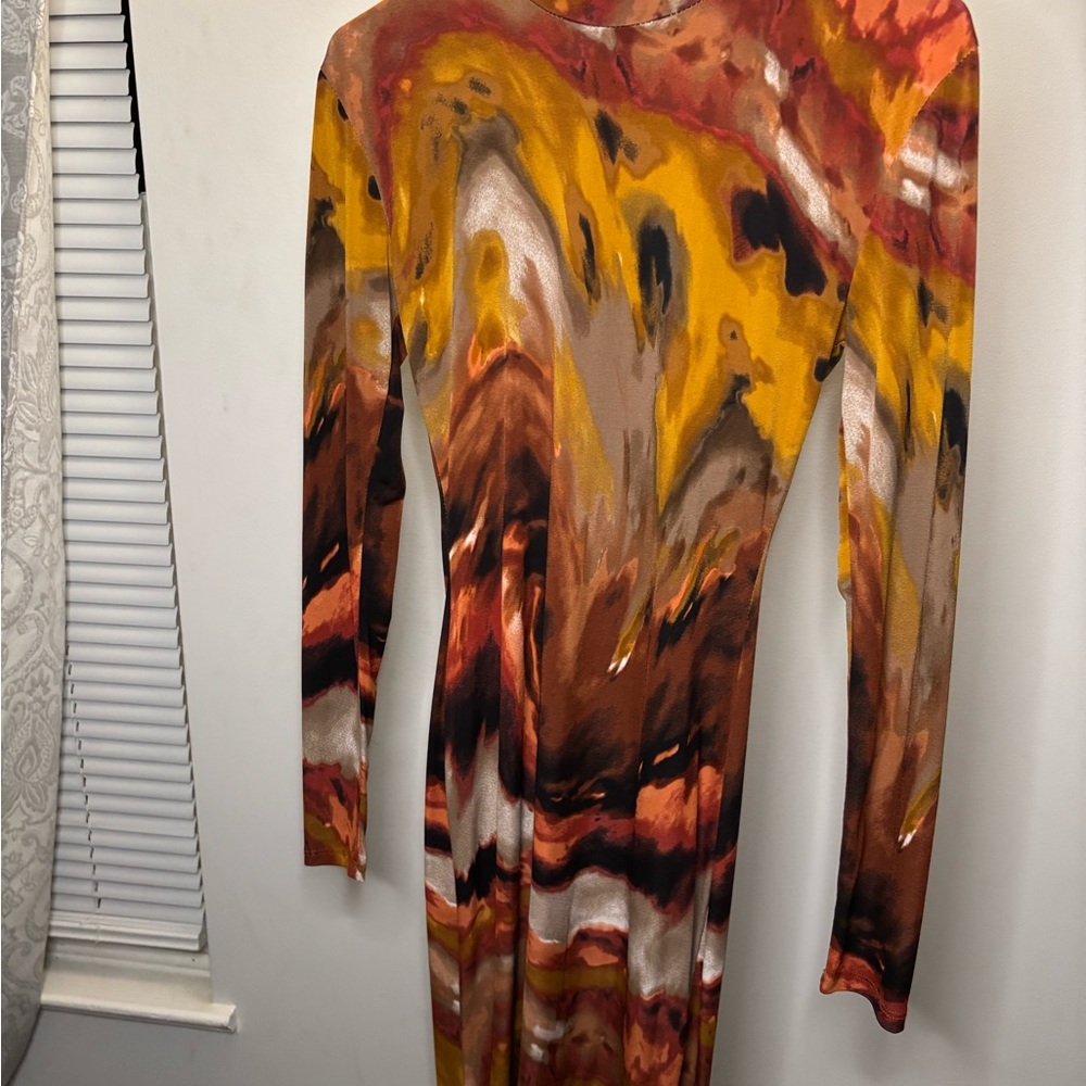 Multicolor Abstract Long Sleeve Dress